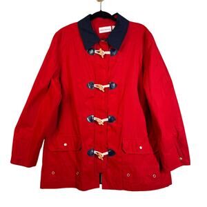 ALFRED DUNNER Coat Jacket 14 Nautical Barn Gingham Lining Toggle & Zip Closure